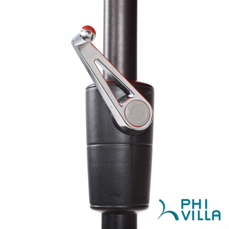 Ensemble de salle à manger d'extérieur MAISON ARTS 6 pièces avec parasol à 3 niveaux inclinable automatiquement de 3 m : 4 chaises d'extérieur en métal, 1 table à manger carrée en métal