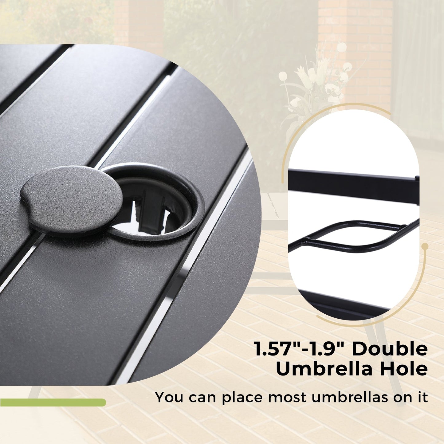 Ensemble de salle à manger d'extérieur MAISON ARTS 6 pièces avec parasol à 3 niveaux inclinable automatiquement de 3 m : 4 chaises d'extérieur en métal, 1 table à manger carrée en métal