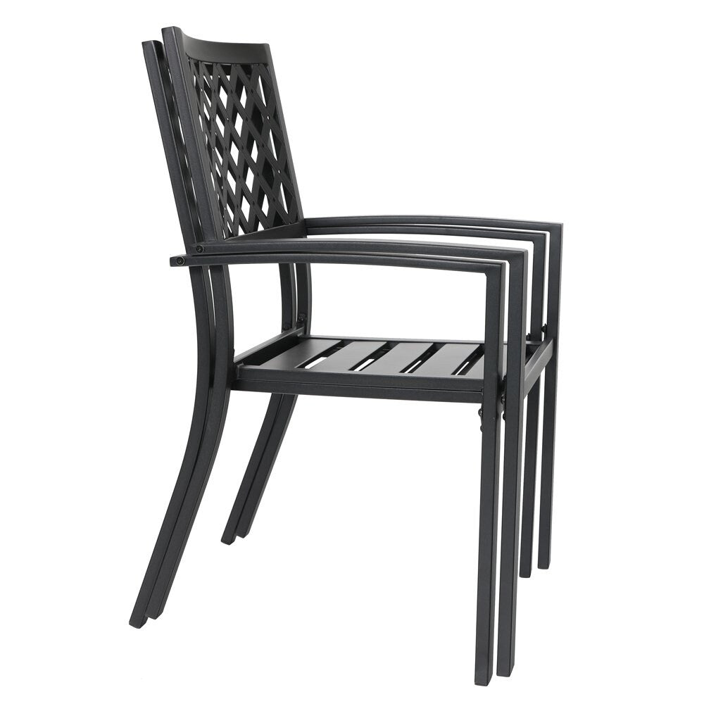 Ensemble de salle à manger d'extérieur MAISON ARTS 6 pièces avec parasol à 3 niveaux inclinable automatiquement de 3 m : 4 chaises d'extérieur en métal, 1 table à manger carrée en métal