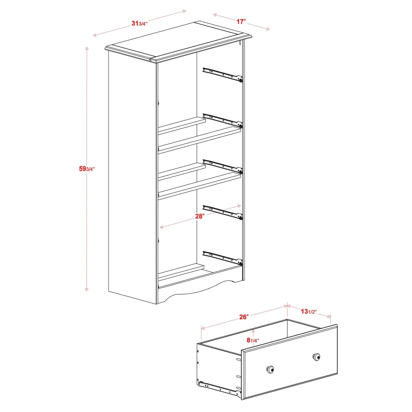 Commode à 5 tiroirs jumbo 100 % bois massif Palace Imports avec serrure et poignées en métal ou en bois