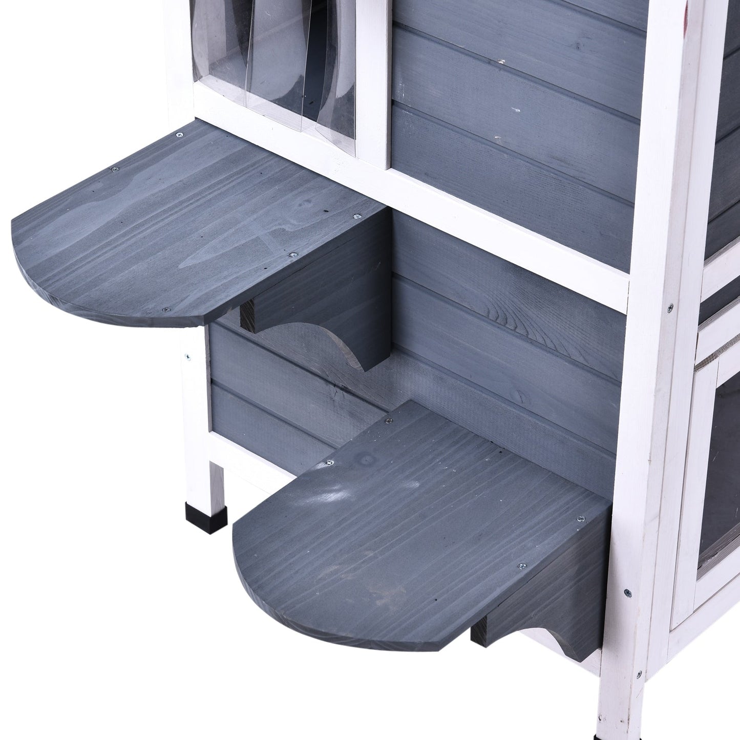 Niche extérieure à deux étages en bois de sapin PawHut, abri pour chats errants avec toit en asphalte ouvrable, pour une utilisation intérieure/extérieure, blanc/gris