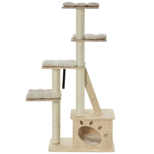 Arbre à chat PawHut à plusieurs niveaux avec poteau à griffer recouvert de sisal, activités pour chatons et coussin moelleux de luxe