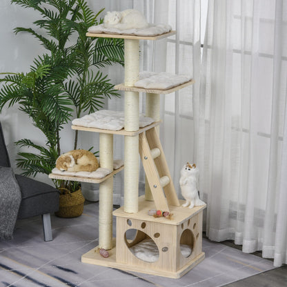 Arbre à chat PawHut à plusieurs niveaux avec poteau à griffer recouvert de sisal, activités pour chatons et coussin moelleux de luxe