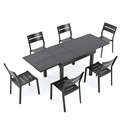 Ensemble de salle à manger d'extérieur Pellabant en aluminium 5/7/9 pièces avec table extensible et chaises empilables