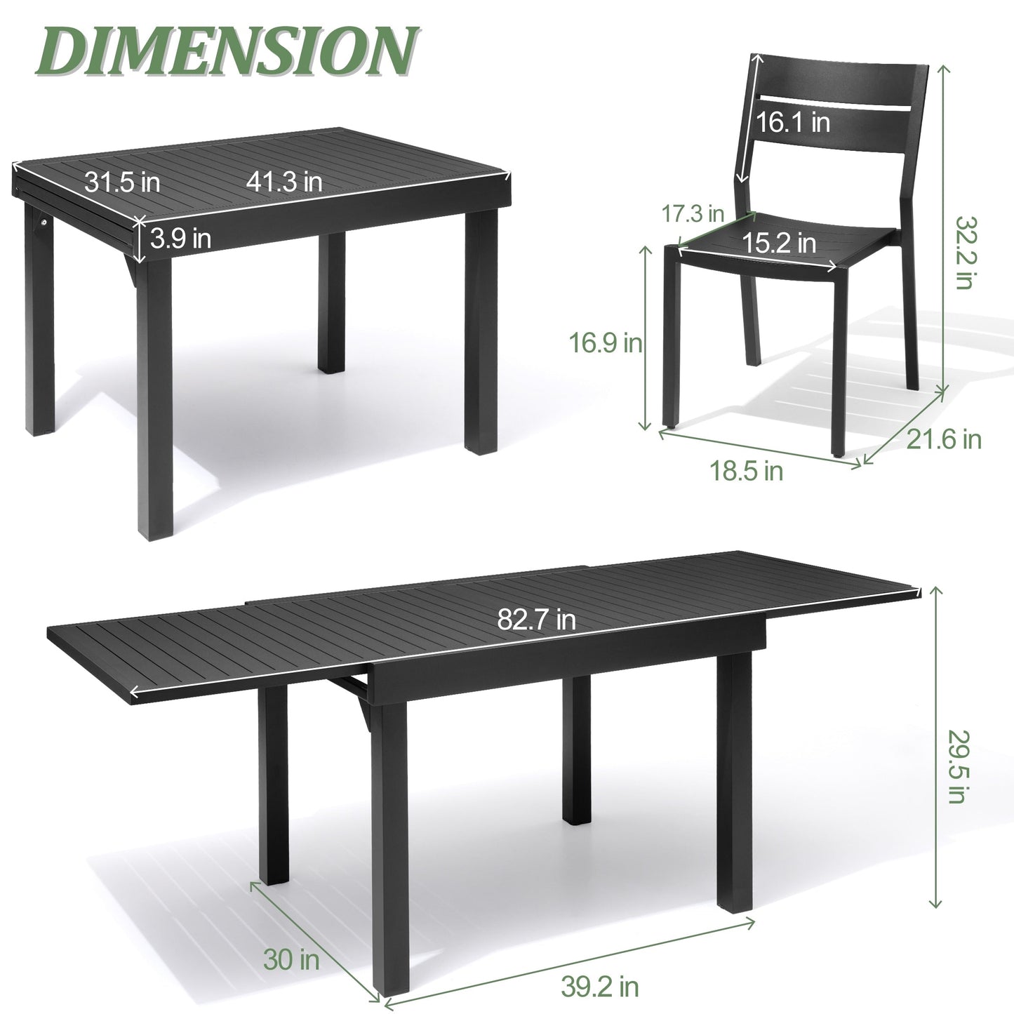 Ensemble de salle à manger d'extérieur Pellabant en aluminium 5/7/9 pièces avec table extensible et chaises empilables