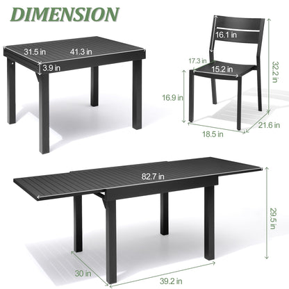 Ensemble de salle à manger d'extérieur Pellabant en aluminium 5/7/9 pièces avec table extensible et chaises empilables