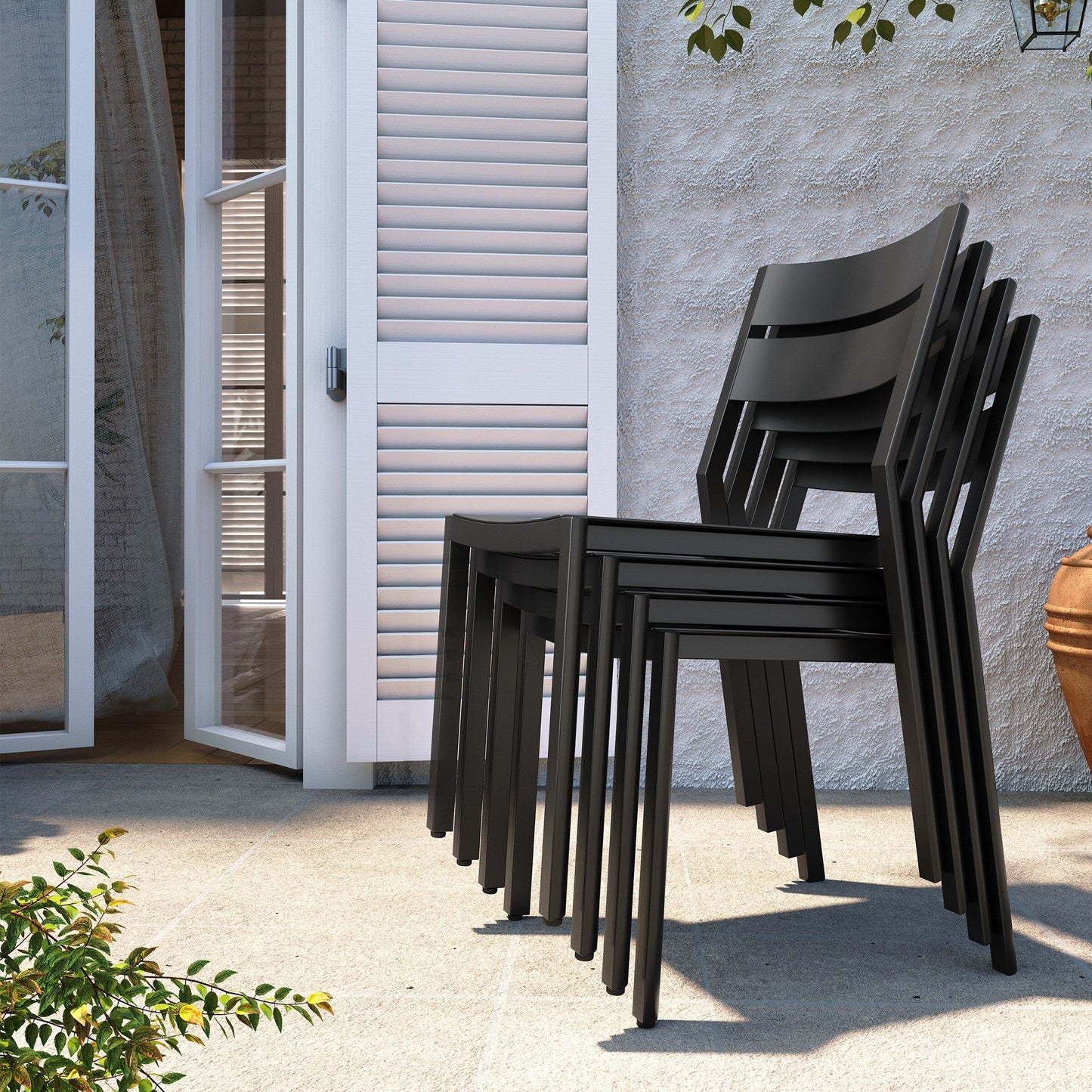 Ensemble de salle à manger d'extérieur Pellabant en aluminium 5/7/9 pièces avec table extensible et chaises empilables