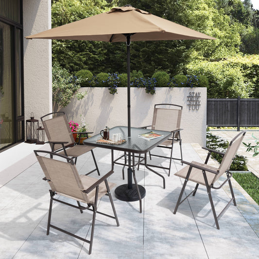 Ensemble de patio Pellabant 6 pièces avec table, parasol et 4 chaises pliantes - 57 cm (L) x 68 cm (P) x 88 cm (H)