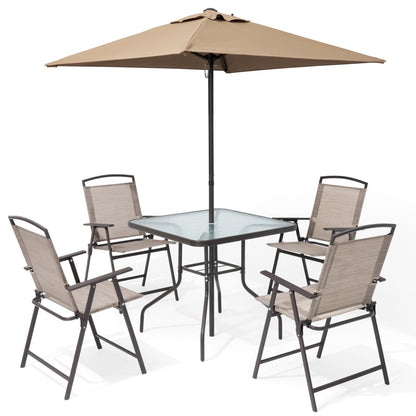 Ensemble de patio Pellabant 6 pièces avec table, parasol et 4 chaises pliantes - 57 cm (L) x 68 cm (P) x 88 cm (H)