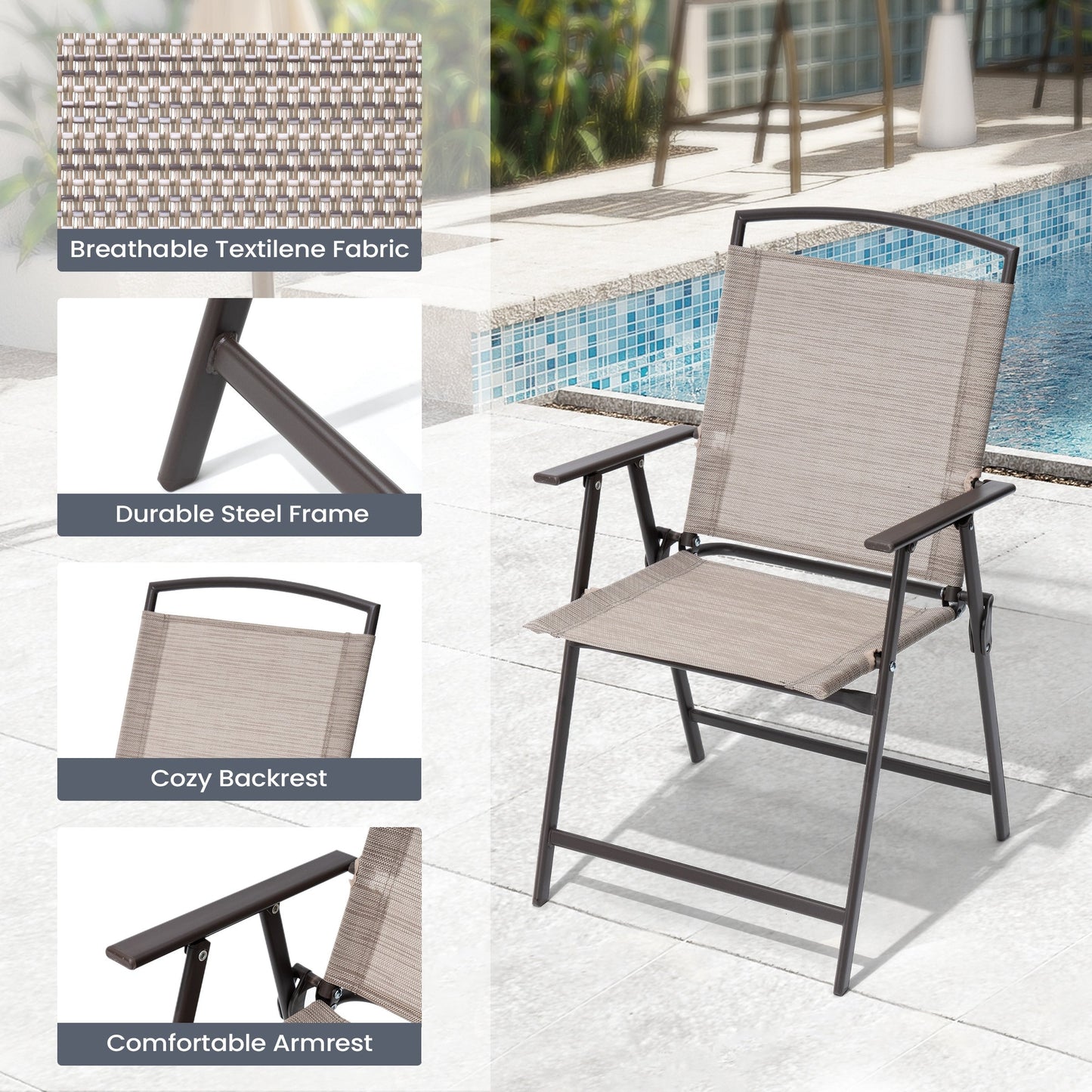 Ensemble de patio Pellabant 6 pièces avec table, parasol et 4 chaises pliantes - 57 cm (L) x 68 cm (P) x 88 cm (H)