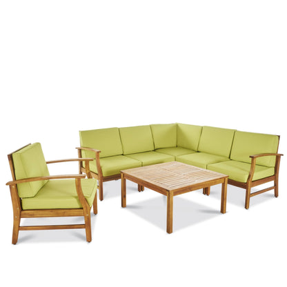 Ensemble de canapés d'extérieur 7 pièces en bois d'acacia Perla avec coussins, par Christopher Knight Home