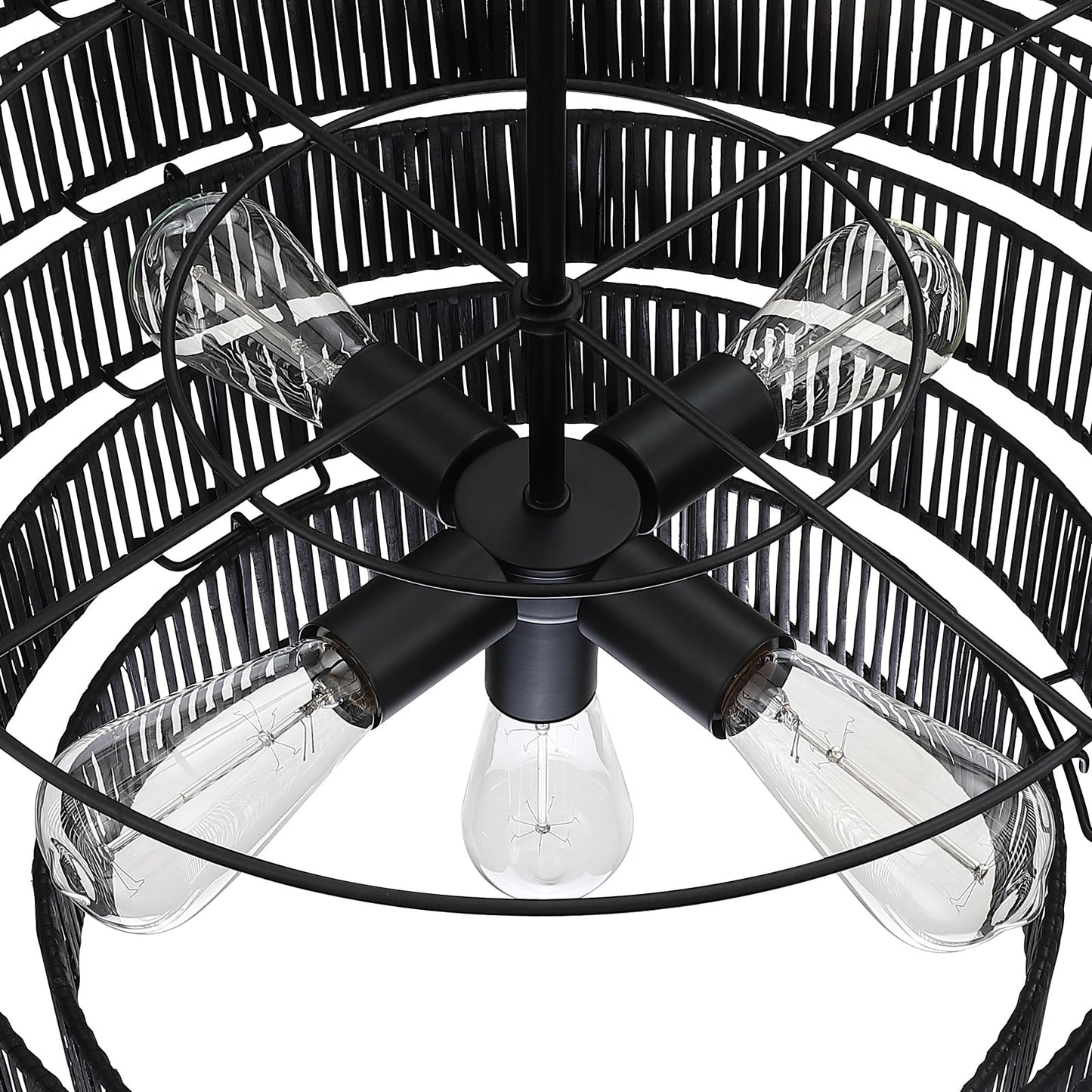 Lustre Piersan à 5 lumières de style bohème moderne avec abat-jour étagé en rotin - 66 cm de large