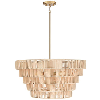 Lustre Piersan à 5 lumières de style bohème moderne avec abat-jour étagé en rotin - 66 cm de large