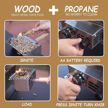 Four à pizza extérieur multi-combustibles avec brûleur à gaz et boîte à bois - 30 cm
