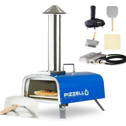 Four à pizza extérieur multi-combustibles avec brûleur à gaz et boîte à bois - 30 cm