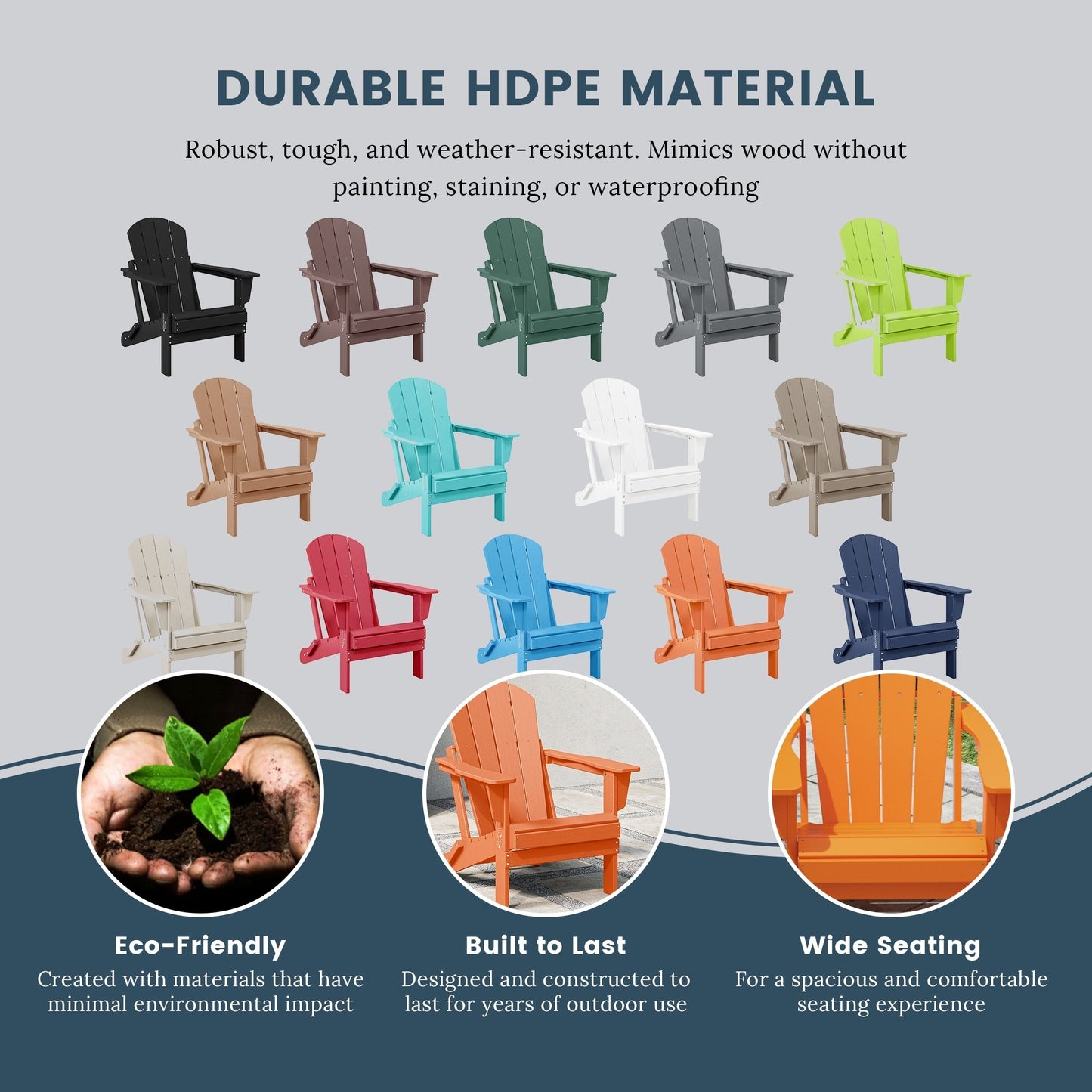 Chaise Adirondack pliante d'extérieur Polytrends Laguna résistante à la décoloration et aux intempéries