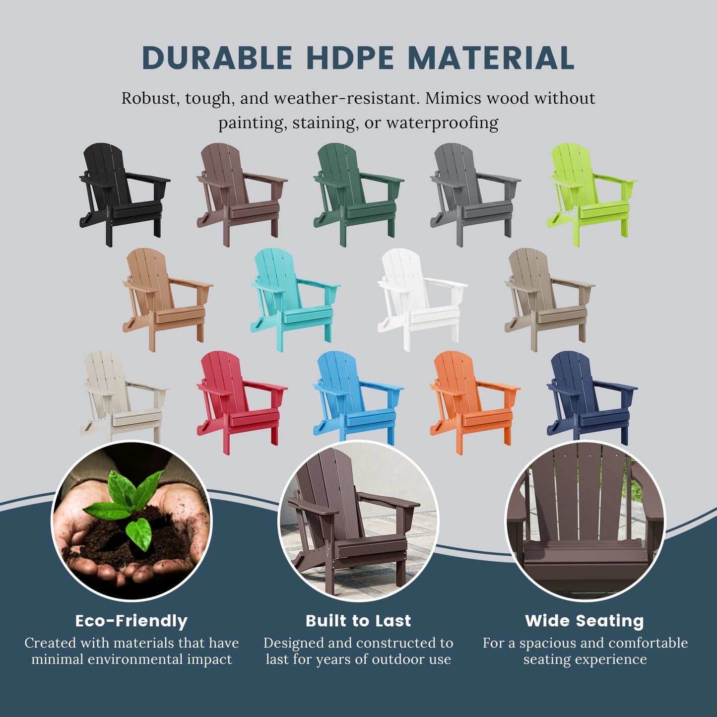 Chaises Adirondack pliantes d'extérieur Polytrends Laguna résistantes aux intempéries (lot de 2)