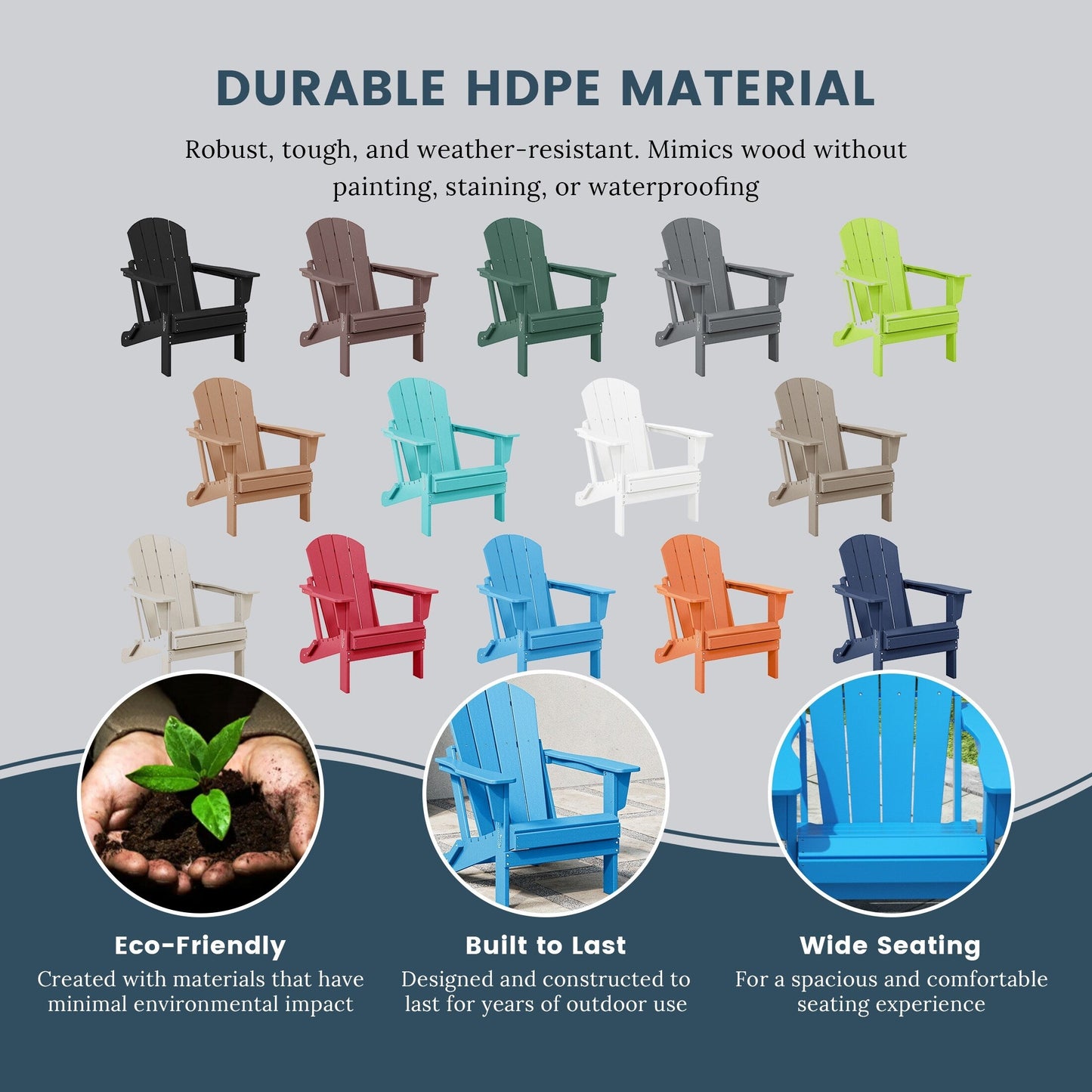 Chaises Adirondack pliantes d'extérieur Polytrends Laguna résistantes aux intempéries (lot de 2)