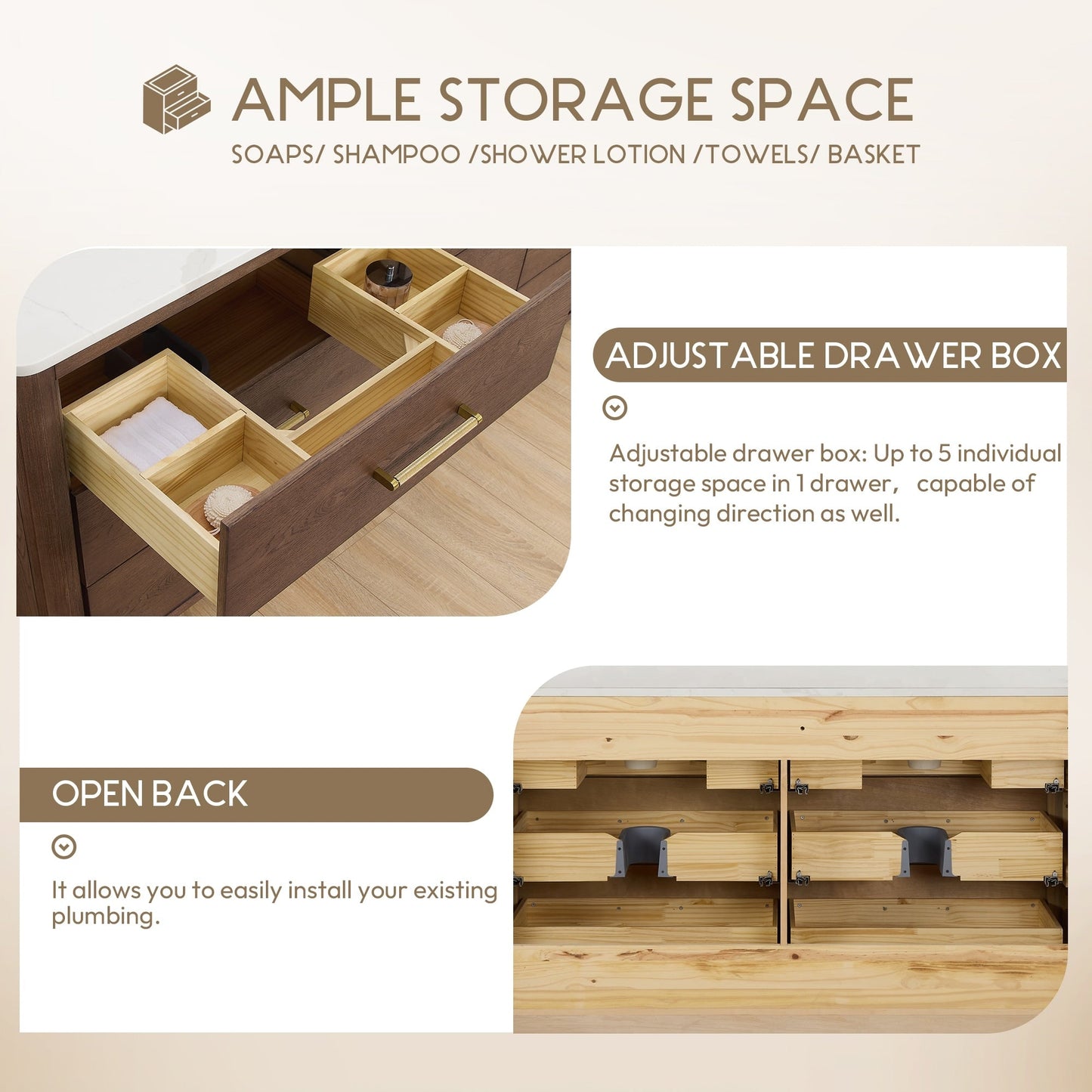 Meuble-lavabo Porto avec plateau en quartz blanc, sans miroir.