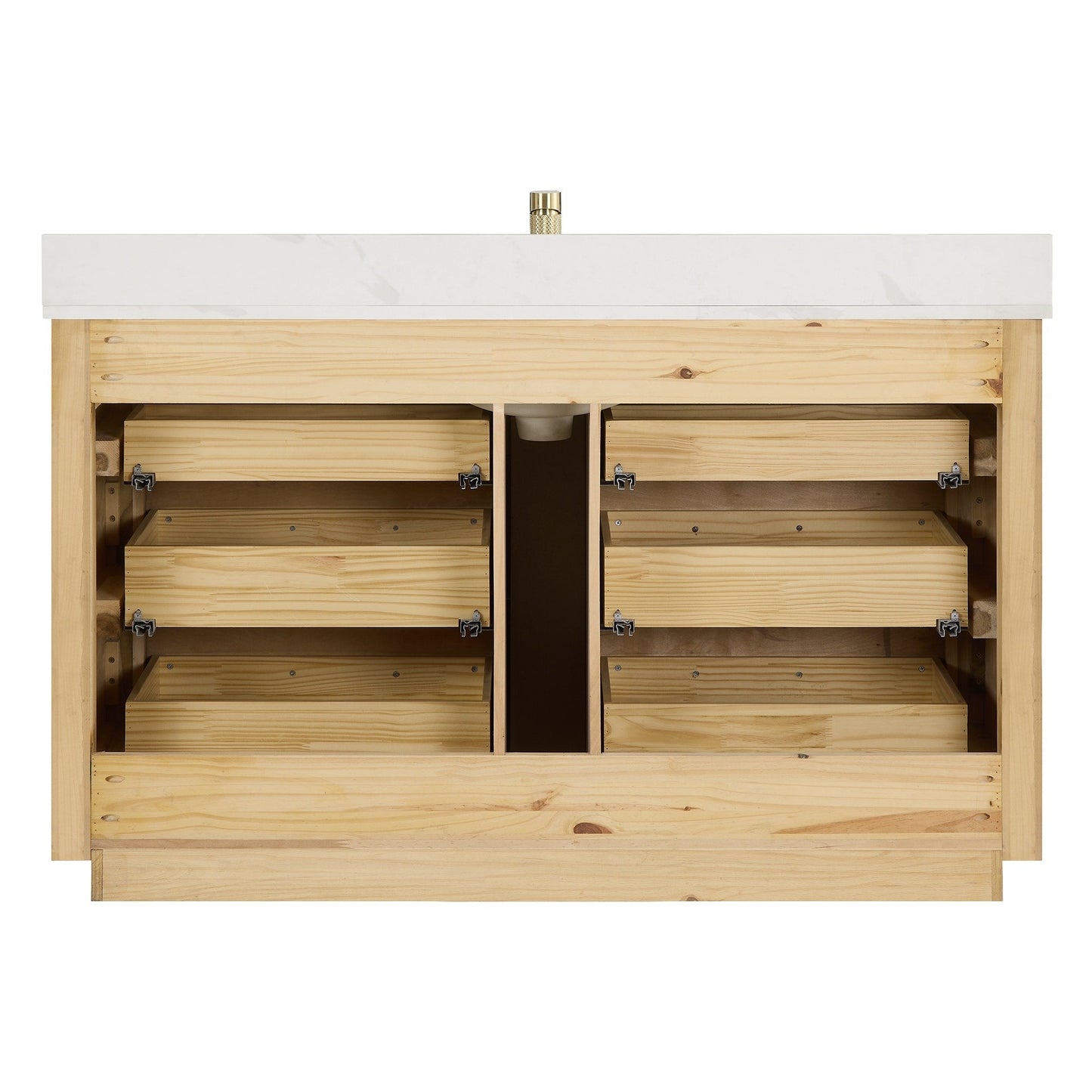 Meuble-lavabo Porto avec plateau en quartz blanc, sans miroir.