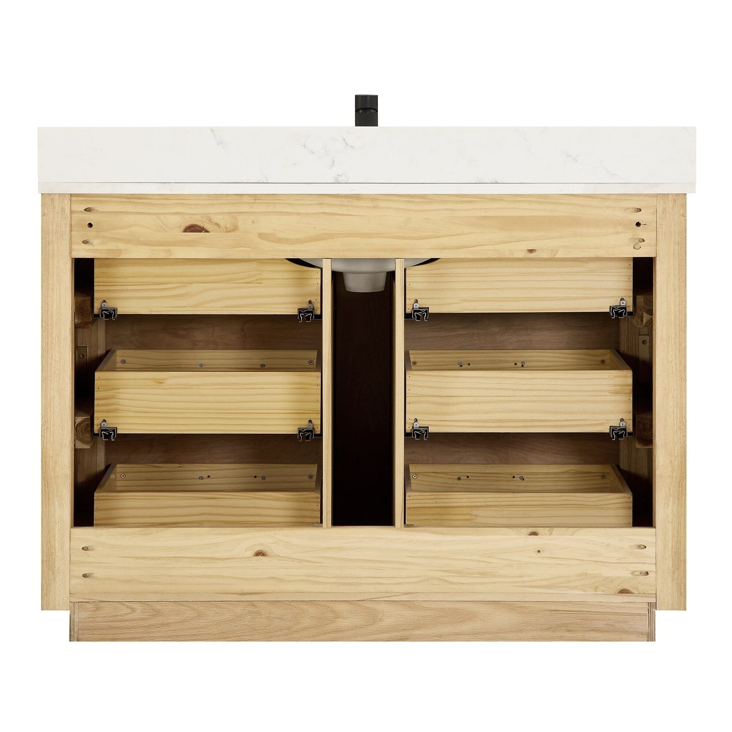 Meuble-lavabo Porto avec plateau en quartz blanc, sans miroir.