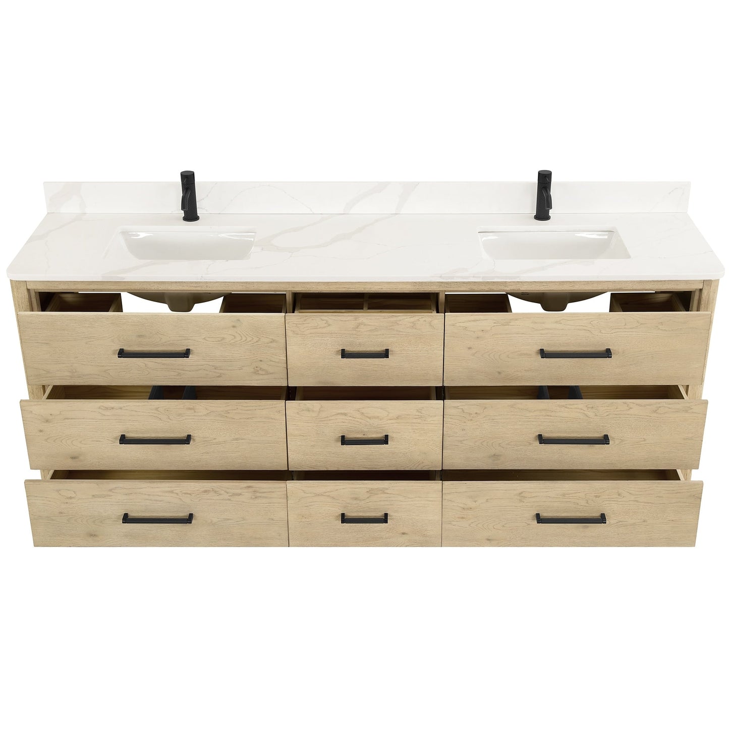 Meuble-lavabo Porto avec plateau en quartz blanc, sans miroir.