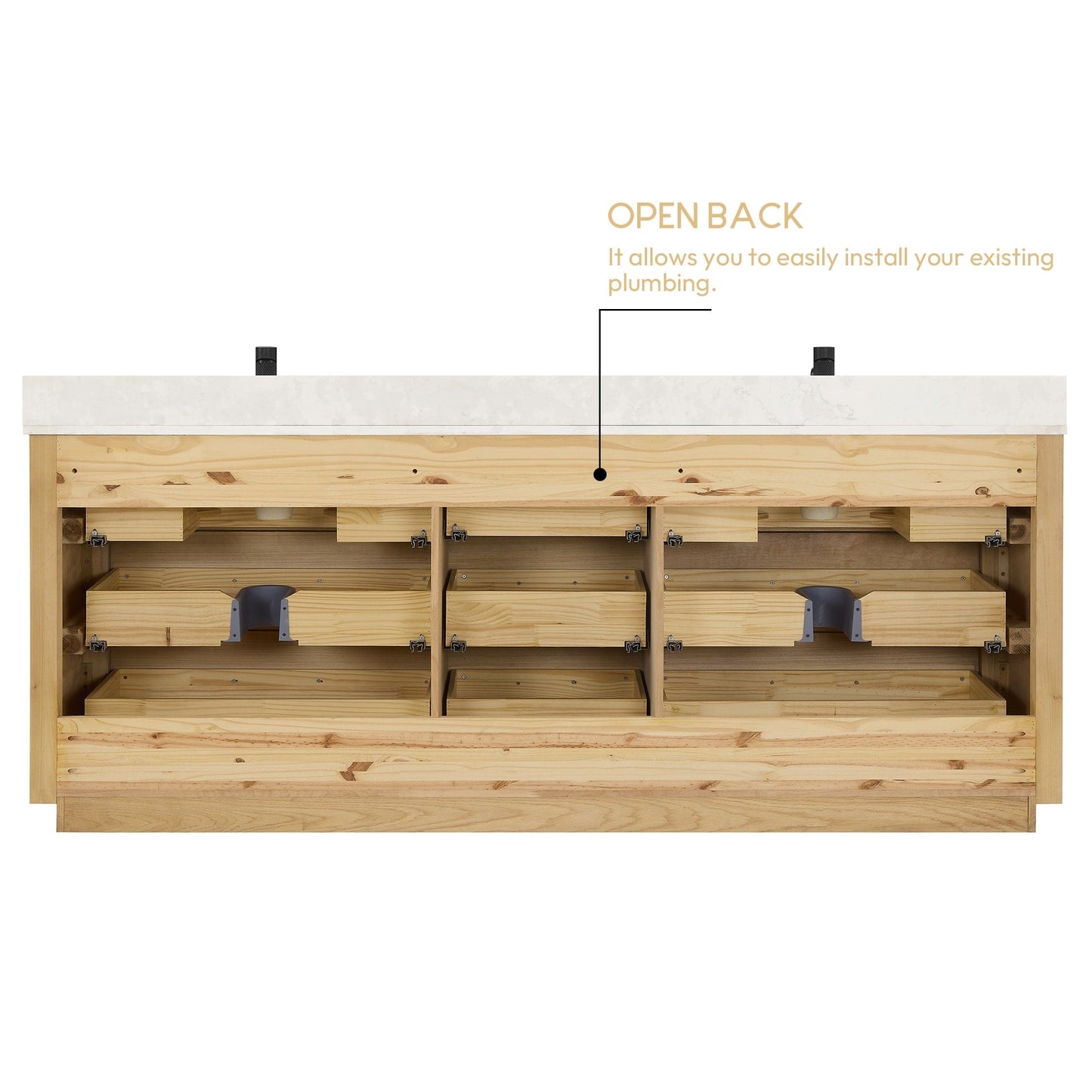 Meuble-lavabo Porto avec plateau en quartz blanc, sans miroir.