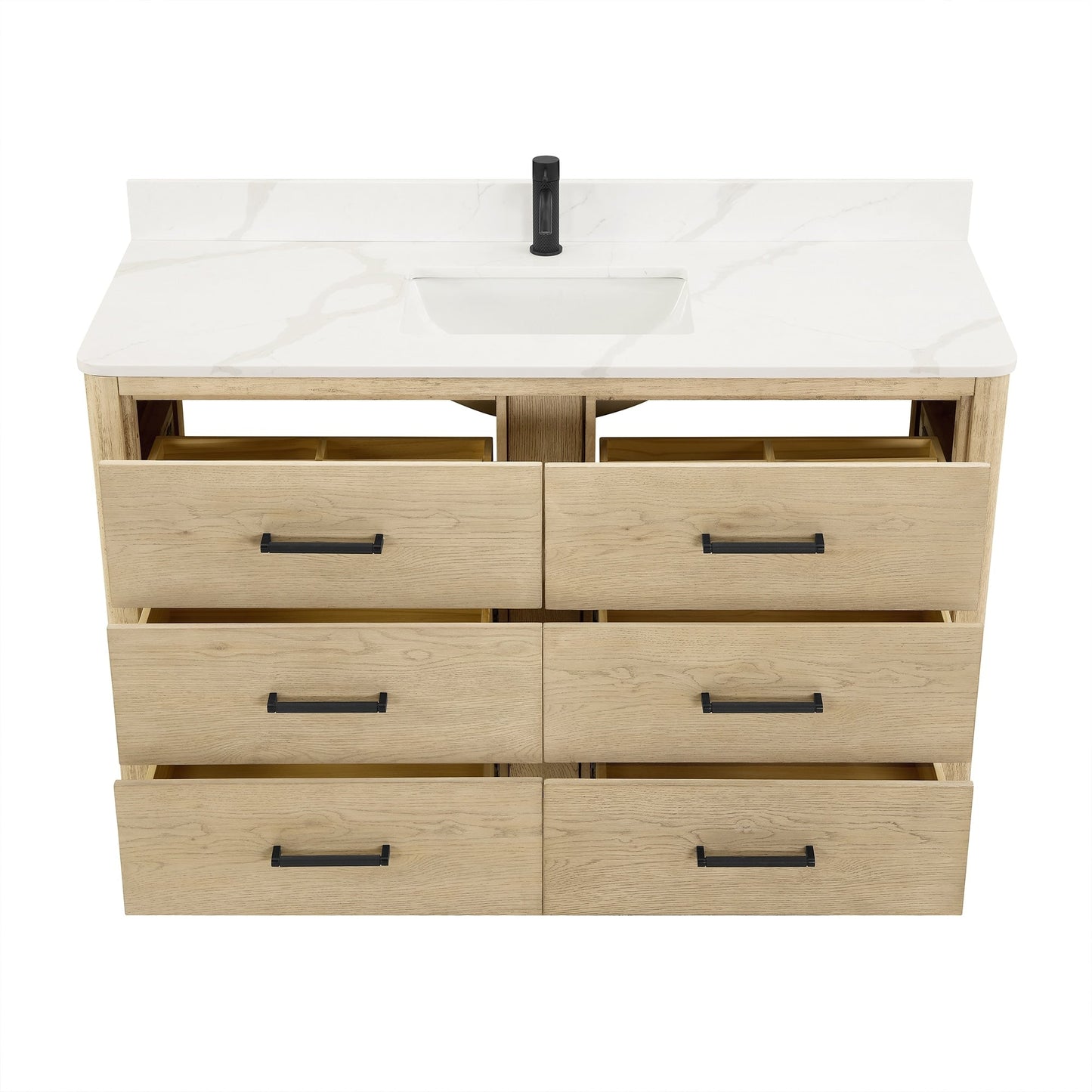 Meuble-lavabo Porto avec plateau en quartz blanc, sans miroir.