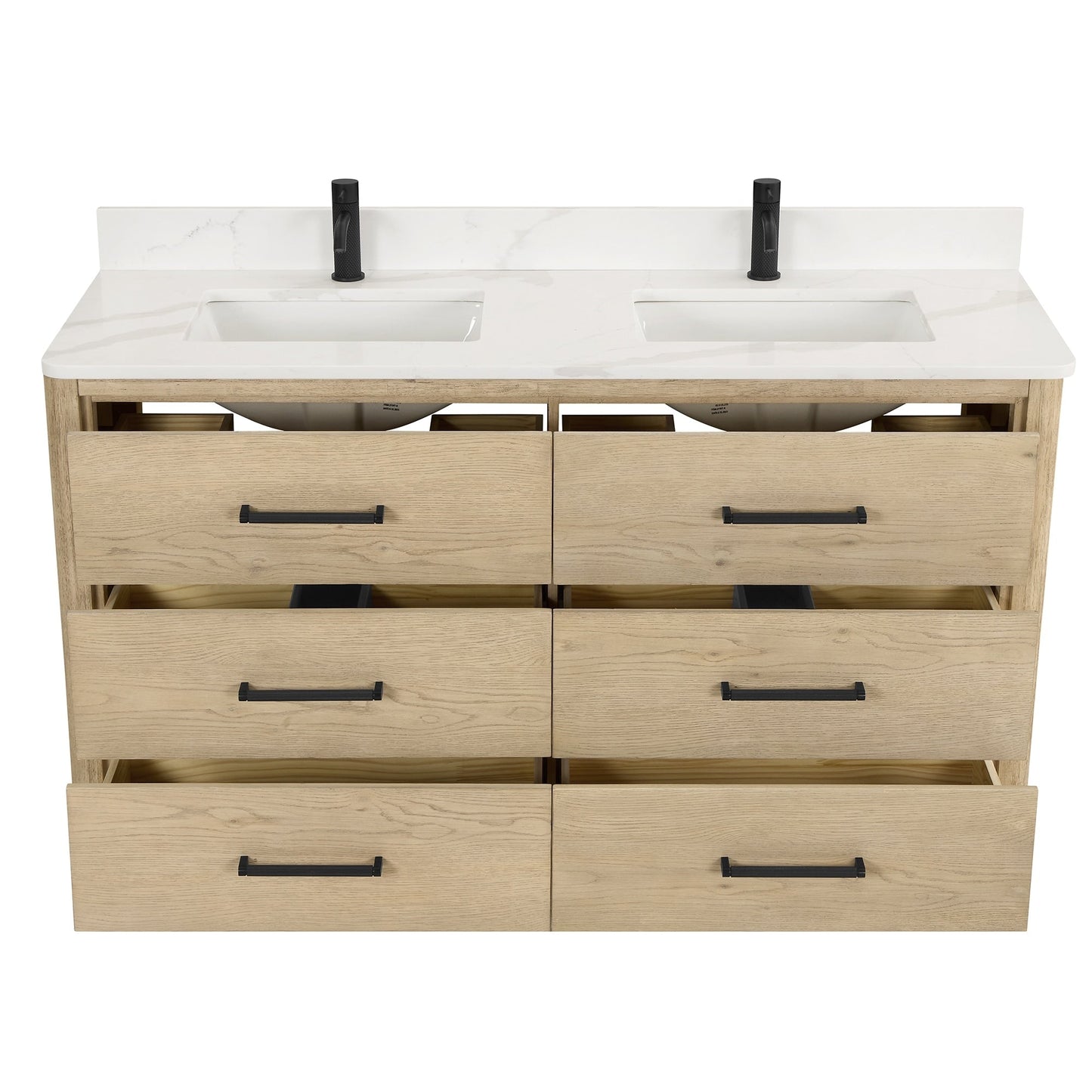 Meuble-lavabo Porto avec plateau en quartz blanc, sans miroir.