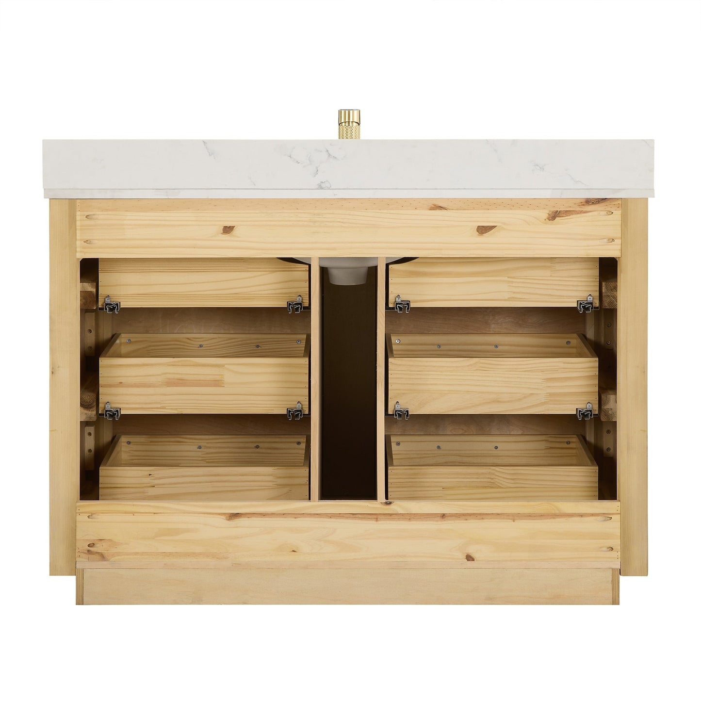 Meuble-lavabo Porto avec plateau en quartz blanc, sans miroir.