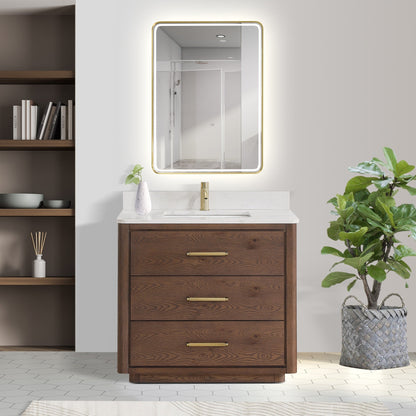 Meuble-lavabo Porto avec plateau en quartz blanc, sans miroir.