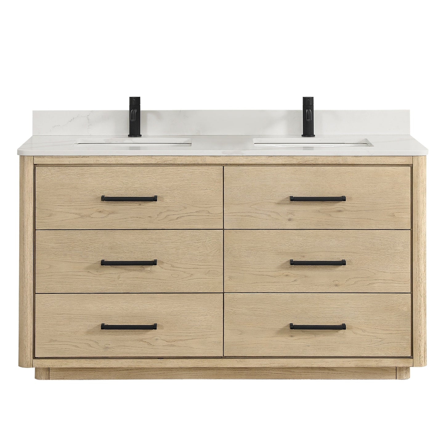 Meuble-lavabo Porto avec plateau en quartz blanc, sans miroir.