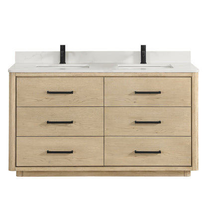 Meuble-lavabo Porto avec plateau en quartz blanc, sans miroir.