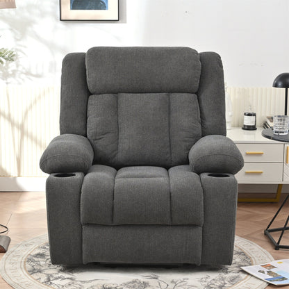 Fauteuil releveur électrique pour personnes âgées, fauteuil releveur en tissu avec repose-pieds extensible, 2 porte-gobelets, poches latérales et télécommande.
