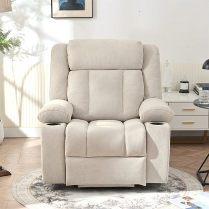 Fauteuil releveur électrique pour personnes âgées, fauteuil releveur en tissu avec repose-pieds extensible, 2 porte-gobelets, poches latérales et télécommande.