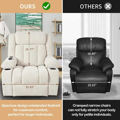 Fauteuil releveur électrique pour personnes âgées, fauteuil releveur en tissu avec repose-pieds extensible, 2 porte-gobelets, poches latérales et télécommande.