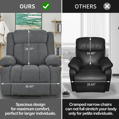 Fauteuil releveur électrique pour personnes âgées, fauteuil releveur en tissu avec repose-pieds extensible, 2 porte-gobelets, poches latérales et télécommande.