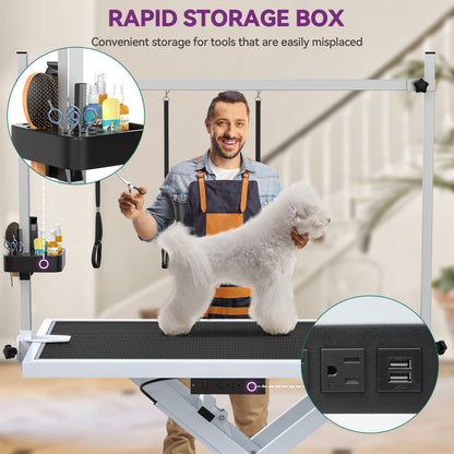 Table de toilettage électrique professionnelle pour grands chiens, robuste et équipée d'un bras de toilettage en aluminium - 127 cm (50 po) de large