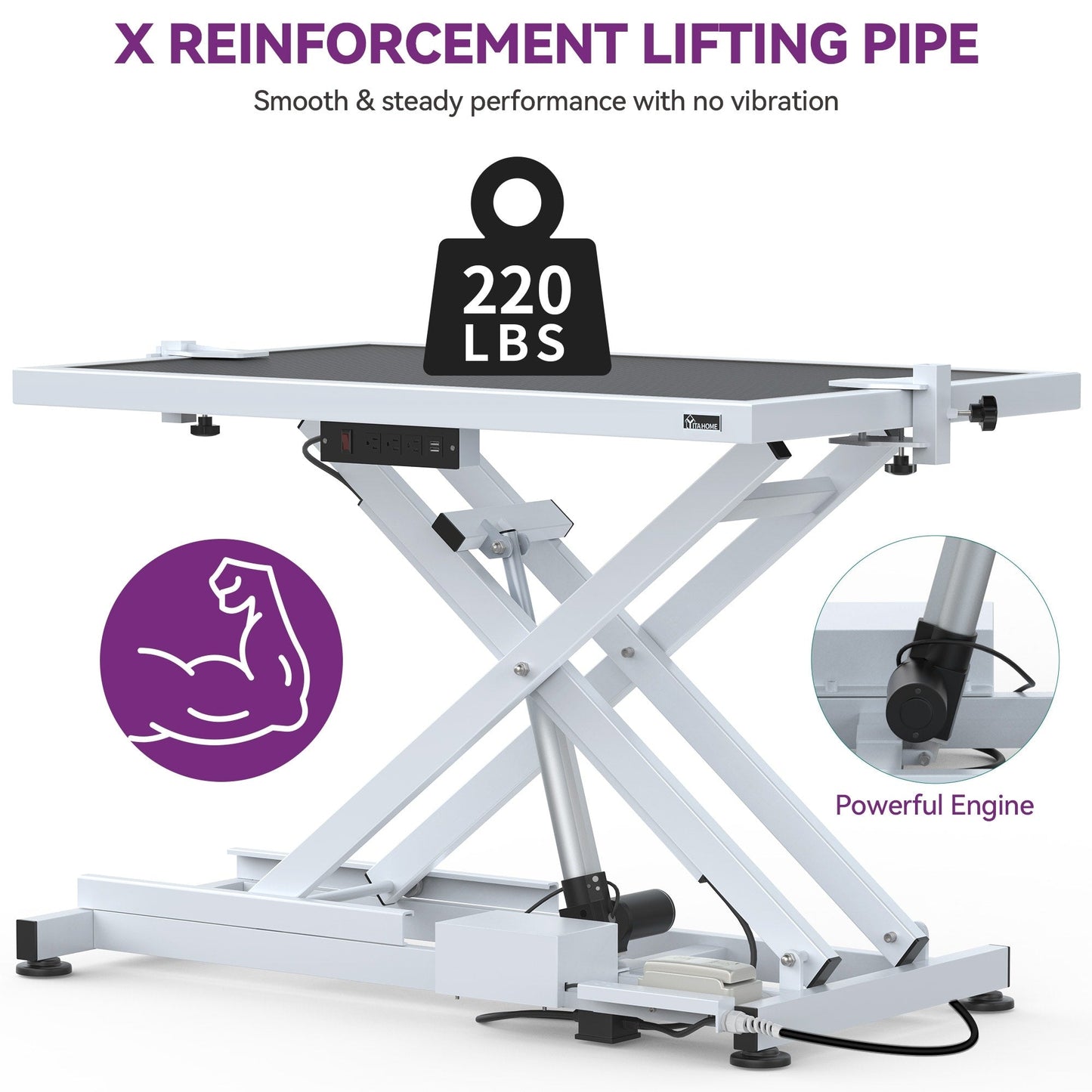 Table de toilettage électrique professionnelle pour grands chiens, robuste et équipée d'un bras de toilettage en aluminium - 127 cm (50 po) de large