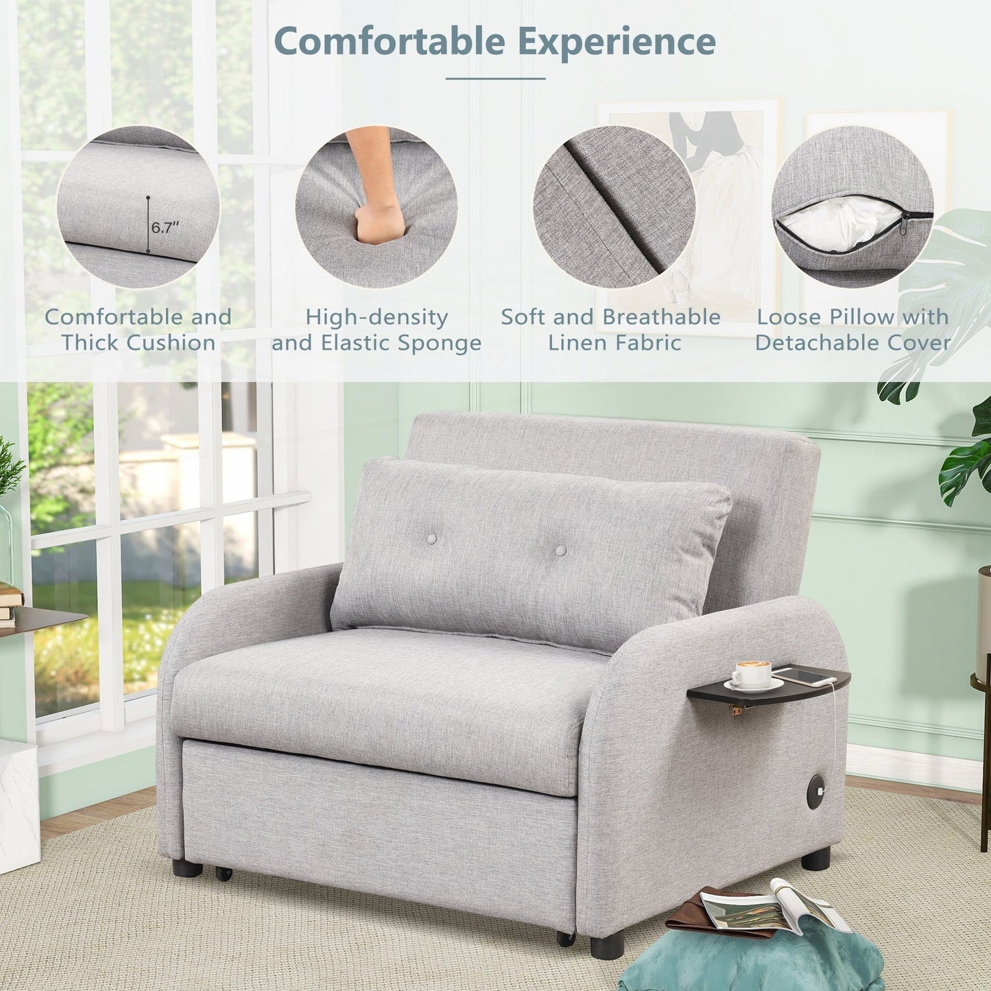 Canapé-lit gigogne 3 en 1 avec 2 tables d'appoint