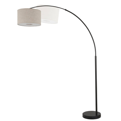Lampadaire Q-Max 81 en acier, orientable et arqué, avec abat-jour extra large et base en marbre