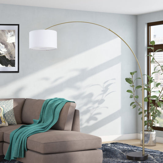 Lampadaire Q-Max 81 en acier, orientable et arqué, avec abat-jour extra large et base en marbre