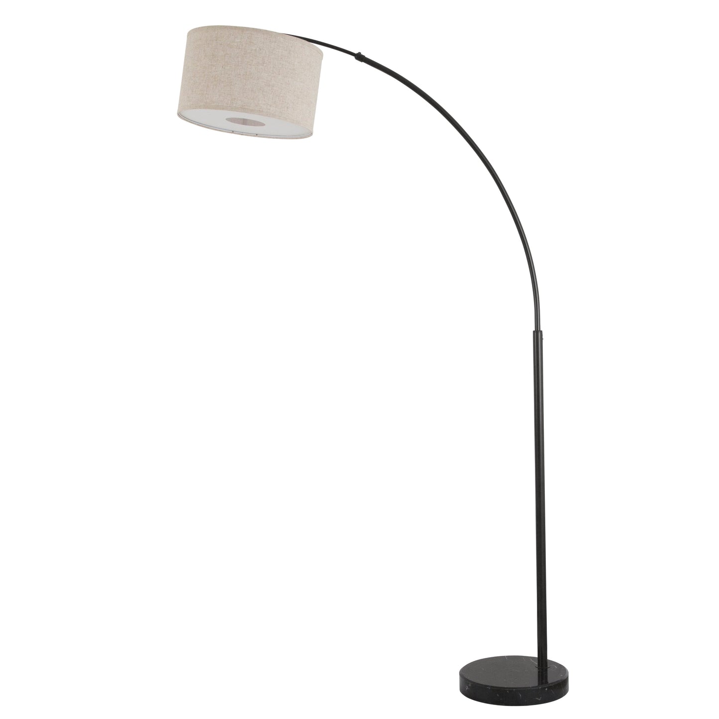 Lampadaire Q-Max 81 en acier, orientable et arqué, avec abat-jour extra large et base en marbre