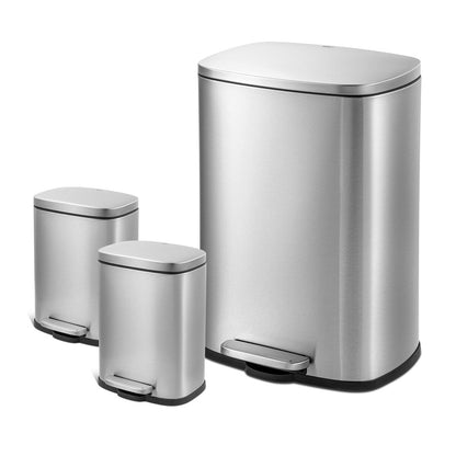 Qualiazero 13,2 gal + DEUX poubelles rectangulaires à pédale de 1,3 gal - Ensemble familial