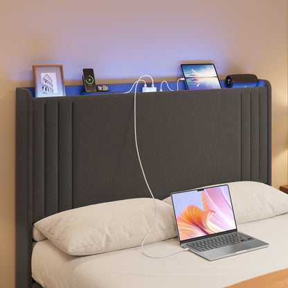 Lit Queen/Full à tête de lit capitonnée avec dossier à oreilles