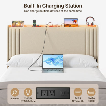 Lit Queen/Full à tête de lit capitonnée avec dossier à oreilles