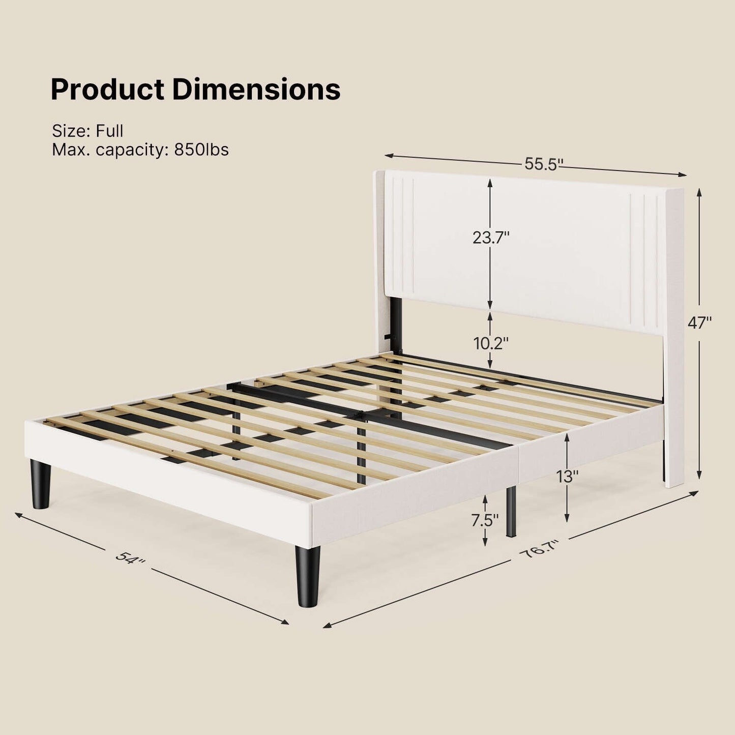 Lit Queen/Full à tête de lit capitonnée avec dossier à oreilles