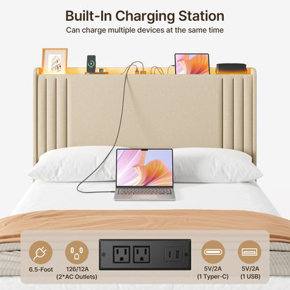 Lit Queen/Full à tête de lit capitonnée avec dossier à oreilles