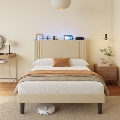 Lit Queen/Full à tête de lit capitonnée avec dossier à oreilles