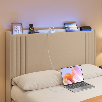 Lit Queen/Full à tête de lit capitonnée avec dossier à oreilles